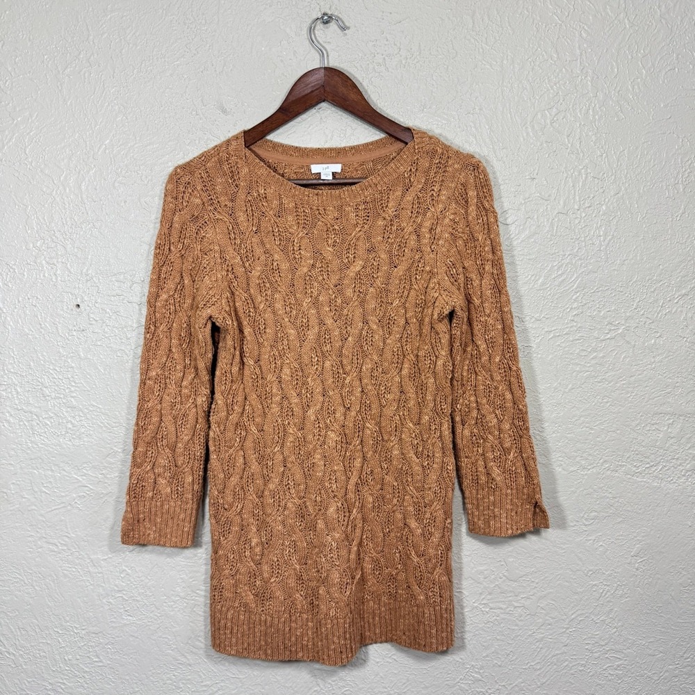 J Jill Cable Knit‎ Sweater XS Tunic Rust Tan Old Money Quiet Luxury Minimalist